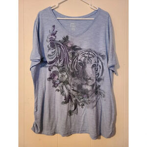 JMS By Hanes Women's Blue Short Sleeve V-Neck Pullover T-Shirt Top Size 3X (VA1)